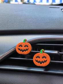 1pc/2pcs Halloween Pumpkin Design Decorative Clip For Air Outlet Of Automobile Air Conditioner, Which Can Put Perfume To Make The Air In The Car Fresh