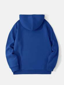 GRDR Men's Casual Street Hooded Sweatshirt, Solid Color With Thermal Lining, Loose Fit, Autumn/Winter - Royal Blue - View 10