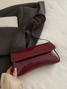 Borsa a spalla da donna, borsa a mano di stile minimalista, piccola borsa a patta bordeaux, borsa baguette, borsa a spalla semplice, borsa sotto braccio, borsa a tracolla, borsa Y2K, borsa bordeaux alla moda - Bordò - Visualizzare 3