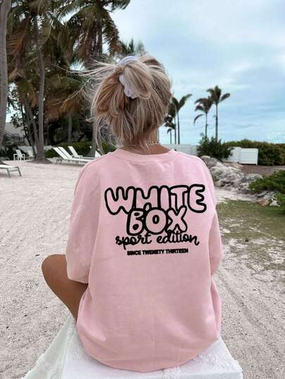 Women's Summer Alphabet Graphic Crew Neck Short Sleeve T-Shirt, Casual Loose And Versatile Holiday Style Top, Fashionable Summer Wear For Everyday Holiday Wear