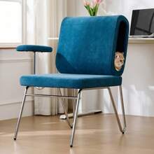 Office Chair With Integrated Cat Bed - Pet-Friendly Chair, Scratch-Resistant Material, Wide Seat, Replaceable Armrests, Human-Friendly Design, Cat Bed In The Backrest, Armchair - Blue + Fabric + Steel + Wood - View 1