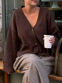 Women's Fall Winter Chunky Knit Cardigan Stylish Solid Ribbed Button Down V Neck Open Front Long Sleeve Sweater Jacket Oversized Loose Sweater Outerwear