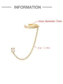 1pc Tassel Chain Cubic Zirconia Ear Cuff Stud For Women Gift Cartilage Clip On Earrings - Chain Tassel Zirconia Ear Clip - View 3