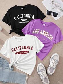 3 Pack Playera camiseta básica mujer dama cuello redondo manga corta estampado GRAFICO DE CALIFORNIA DIUDADES CITY LOS ANGELES GRAPHIC comodidad estilo uso diario oficina casa comoda | Caramelo Shop - Multicolor 2 - Ver 1