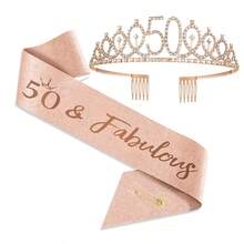 "Talk Thirty To Me" Sash & Rhinestone Tiara Set - 30th Birthday Gifts Rose Gold Glitter Birthday Sash For Women Birthday Party Favors