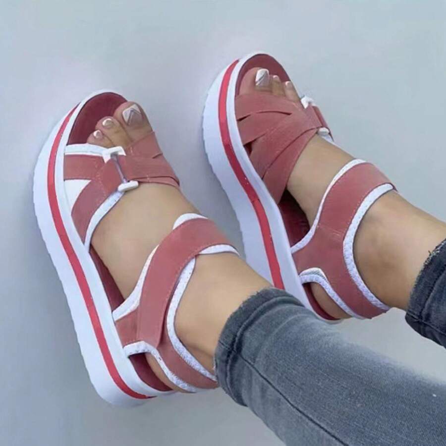 Women Sandals Airy Strappy Design Cushioned Wedge Everyday Summer Wear - Hồng - Xem 1