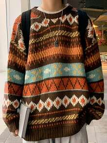 New Fashionable Fairisle Pattern Long Sleeve Men Sweater, Autumn/Winter - Multicolor - View 1