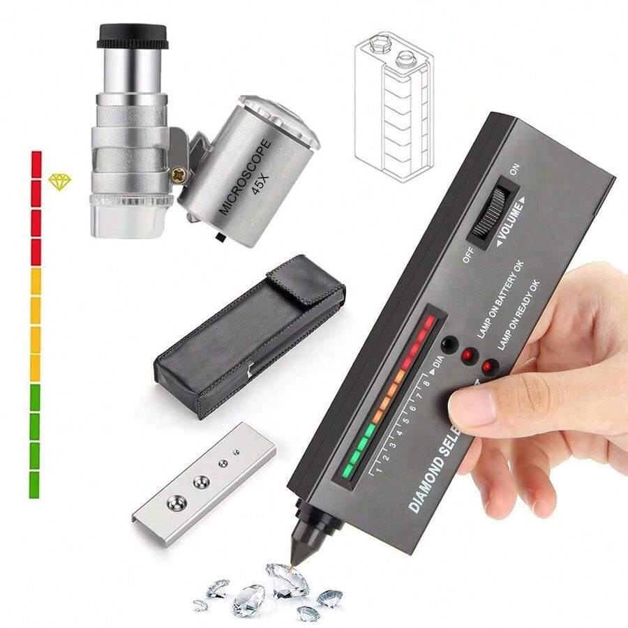 Professional Diamond Tester - Portable Electronic Diamond Tester Tool, High Precision Jewelry Diamond Tester For Precious Gems & Stones With 45x LED Magnifier - Black - View 1