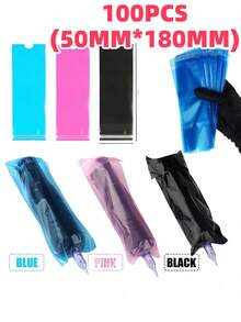 100/200PCSTattoo Pen Bags Disposable Waterproof Tattoo Machine Pen Sleeve Covers Bags Black/Blue/Pink Tattoo Accessories - Multicolor - View 12
