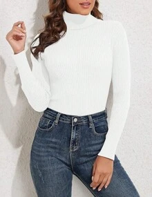 PrettyGuide Women's Ribbed Turtleneck Long Sleeve Sweater Tops