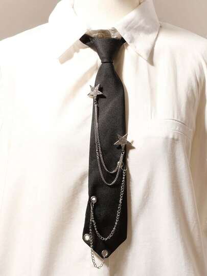 1 Stück Modischer Damen Halskette mit abnehmbarem Quasten-Anhänger, Strass-Stern-Dekor, schwarz, geeignet für Dates und den Alltag