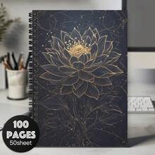 1 cuốn sổ tay xoắn ốc hình hoa sen - 100 trang, 14,73x10,92 cm, Trường năng lượng thiêng liêng, Thiền, Yoga, Sổ kế hoạch truyền cảm hứng tâm linh với điểm nhấn màu vàng trên nền tối, Dùng cho văn phòng & đồ dùng, Sổ tay thiền | Thiết kế hoa sen | Sổ tay giấy - A - Xem 8