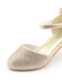 Girls' High Heel Princess Shoes For Modeling, Performance, Silver Color Leather Shoes Matching Children's Formal Dress, Shiny Stage Crystal Shoes