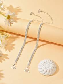 2 件套奢华水钻可调节胸罩肩带水晶内衣链水钻内衣肩带新娘婚礼胸罩肩链女士礼服配饰珠宝 - 銀色 - 查看 2