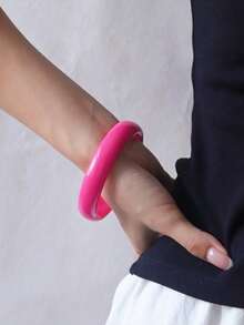 4 chiếc vòng tay tròn bằng acrylic cổ điển thanh lịch dành cho nữ, thiết kế đơn giản, phù hợp để đeo thường ngày và các dịp đặc biệt - Màu Hồng Tươi - Xem 4