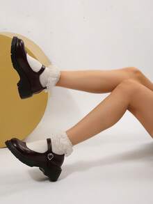 时尚年轻女鞋，舒适一脚蹬乐福鞋，高品质棕色厚底PU皮女鞋，JK学院风小皮鞋，女式厚底平底鞋，穆勒鞋 - 棕色 - 查看 3