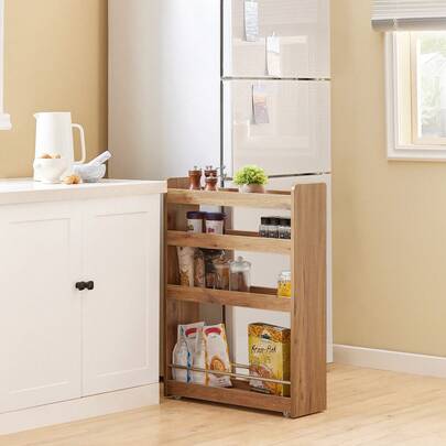 SoBuy NSR01-W, 4 Tiers Serving Trolley, Slide Out Storage Rack Shelf On Wheels, Mobile Storage Rack