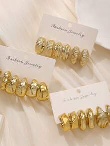 复古时尚夸张C型泪滴耳环套装个性耳环金色CCB卡耳环女士 - 金色 - 查看 5