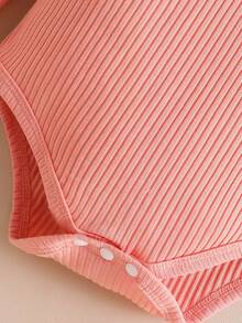 2pcs Baby/Toddler Girls' Cute Flare Sleeve Ribbed Long Sleeve Bodysuit And Bowknot Floral Print Skirt Casual Outfit Set