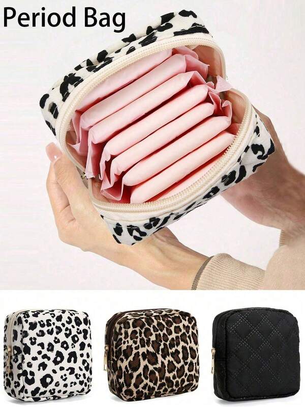 Sanitary Napkin Storage Bag, Period Bag Pad Bag,Leopard Pattern Zipper Storage Bag Portable Pouch With Large Capacity, For Storing Napkins, Panty Liners And Tampons, Creative Cute Menstrual Pad Cartoon Coin Purse, For Lipstick, Brush, Skincare, Mobile Phone, Coin, Small Items, For Home, Gift, Vacation And Festival Halloween Christmas Multifunctional Use,Boho Vibes Travel Essentials Holiday Makeup Bag Makeup Organizer Travel Bag For Women