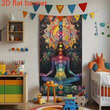 1 pieza Cortina de puerta bohemia de poliéster colorida de meditación de chakra, multiusos, adecuada para vacaciones, Pascua, todo propósito, sin electricidad requerida, pancarta 2D de primavera/verano, se adapta a la decoración de cualquier habitación
