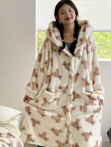 1 set Manta con capucha y mangas estilo oso adorable para adultos - Engrosada, adecuada para otoño e invierno, manta con capucha de felpa extra cálida y cómoda con bolsillos grandes, regalo de sudadera con manta, adecuada para hombres, mujeres y mamás, bolsillos extra grandes, lavable a máquina para hombres y mujeres adultos, adecuada para uso en interiores/exteriores, cómoda para usar en casa, estética encantadora, textura cómoda, decoración cálida de invierno para el ocio en el hogar