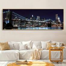 Quadro em tela com a Ponte do Brooklyn (1 peça) - Pôster em tela com a paisagem urbana da Ponte do Brooklyn, decoração de parede moderna com vista para a cidade, presente perfeito para casa e escritório, tecido impresso à prova d'água, sem moldura, decoração de parede.