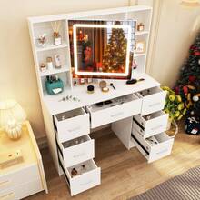 Tocador con espejo LED inteligente, 7 cajones, tocador, maquillaje y taburete - Perfect For Organizing Makeup, Skincare, Elegant Vanity|Decorative Vanity, Vanity Furniture, Compact For Small Space, Bedroom Decor Gift, Perfect Gift For Women Girls , Ideal para regalos de Navidad y Halloween. - Blanco - Ver 6