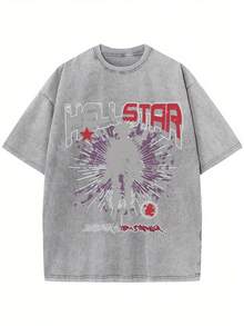 100% Pure Cotton  STRR Double-Sided Printed T-Shirt - Soft, Breathable, And Comfortable For Casual Wear - 灰色 - 查看 3