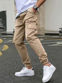 1 quần ống đứng đơn giản cho bé trai tuổi teen có túi, quần tập luyện ngoài trời, mùa xuân/thu/đông - Màu Khaki - Xem 2