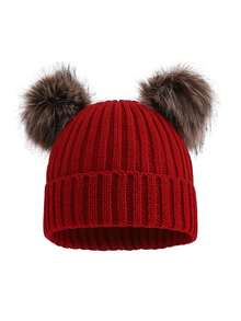 1 件男女通用儿童双绒球针织帽，秋冬款 - 1PC - 查看 19