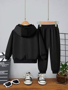 2 sztuki/zestaw dziecięcy, unisex, bluza z kapturem i spodnie dresowe w jednolitym kolorze, jesień/zima