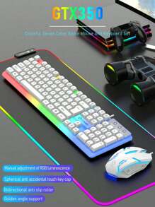 LIMEIDE 1set White GTX350 Wired Colorful Light-Up Gaming Keyboard, Suitable For Office And Home E-Sports Games, Wired Light-Up Mouse And Keyboard Set - White - View 2