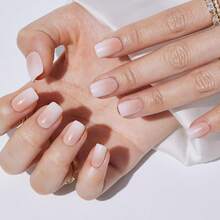 Square Ombre Press On Nails Short - Soft Gel Press On Nails With Nail Glue,Supremely Fit Natural Reusable Stick On Nails In 16 Sizes - 32 Fake Nails Kit,Cream Ombre