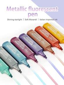 8 Colores Resaltador Metálico Brillante, Bolígrafo con Punta Angulada para Dibujar, Marcador a Base de Agua para Dibujar, Garabatear, Diarios, Marcar Llaves - resaltador metálico - Ver 4