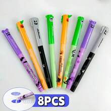 4/8 pezzi Set di evidenziatori cancellabili a tema Ognissanti - Con cappuccio in gomma, riutilizzabili, adatti per scuola, ufficio, forniture per il ritorno a scuola, regali di Ognissanti e compleanni, cancelleria per vacanze e stagioni, penne ad inchiostro lavabile, strumento di scrittura fluido, confezione multipla di penne, regali per personale d'ufficio e acquirenti