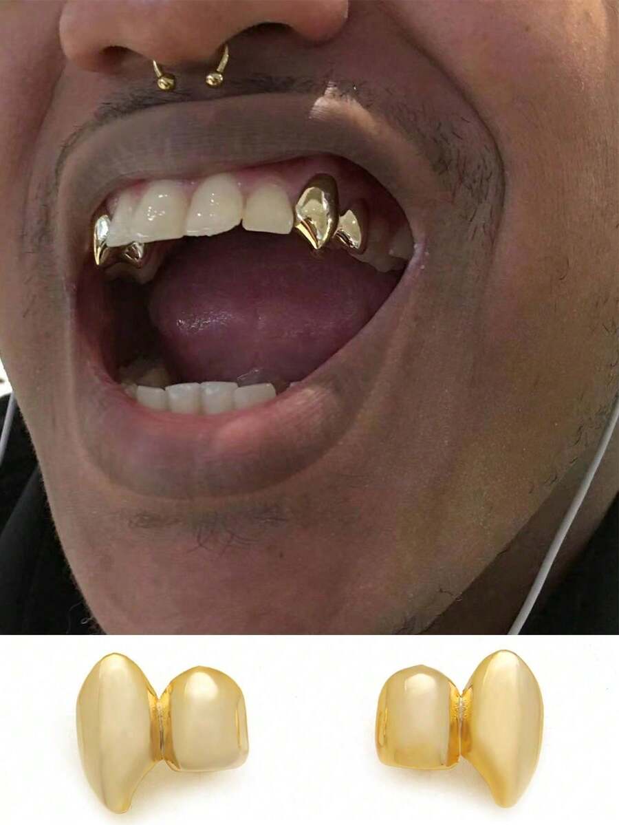 زوج من المجوهرات بأسنان ناب لامعة، ديكور أسنان بنكي عصري للزي في عيد الهالوين، مناسب للجنسين - متعدد الألوان - مشاهدة 1
