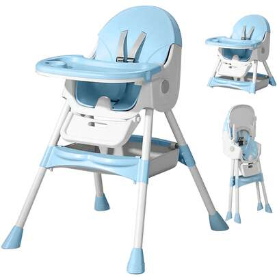 Cadeira dobrável para bebê Ubravoo 3 em 1, conversível, com assento portátil, capacidade de carga de 40 kg, com bandeja dupla para refeições, cinto desegurança de 5 pontos, adequado para crianças de 6 a 36 meses (sentadas, brincando, deitadas)