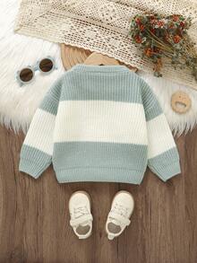 幼儿拼色圆领长袖休闲套头毛衣，经典时尚儿童上衣