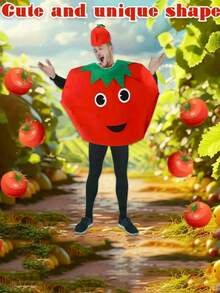 Fun Tomato Costume Set (With Headwear) Fo22pcs/R Both Men And Women, Fruit-Themed Cosplay Costume, Lightweight And Breathable Fabric, Eye And Mouth Design, Essential For Halloween, Book Day, Role-Playing And Theme Parties, Funny Character Design, Small Leaf Details, Durable Vegetable Shape, Exclusive For Enthusiasts