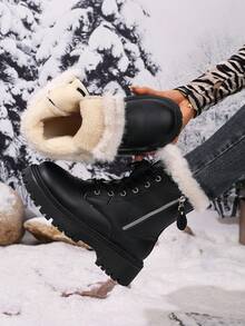 2026秋冬新款女靴，时尚百搭休闲女式踝靴，黑白女式短靴，学院风女鞋，简约女靴，时尚女式踝靴，经典女式短靴，骑马靴 - 黑色 - 查看 5