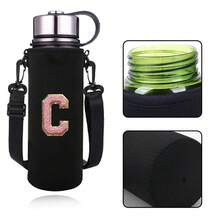 1 件 550-1500 毫升运动水壶套保温袋斜挎杯保护套带肩带可调节杯子托架水瓶架袋绣有字母 A-Z - 黑色 - 查看 50