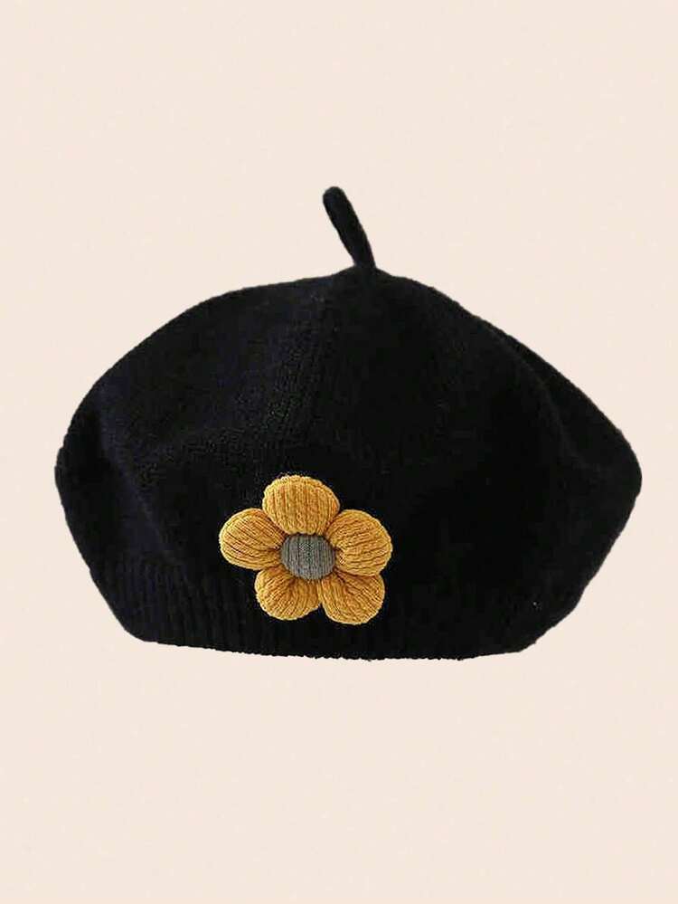 1 件婴儿花朵贝雷帽，可爱针织画家帽，适合婴儿男孩女孩，温暖秋冬 - 1PC - 查看 5