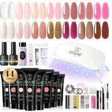 Nail Extension Gel Kit With USB Port - Professional Acrylic Builder Gel Set With LED Lamp For Home Salon - Multicolor - View 1