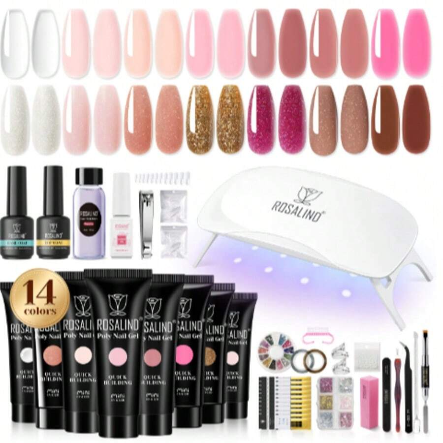 Nail Extension Gel Kit With USB Port - Professional Acrylic Builder Gel Set With LED Lamp For Home Salon - Multicolor - View 1