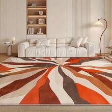 Modern Geometric Area Rug - Soft, Machine Washable, Non-Slip Design, Suitable For Living Room, Office Or Garden Decoration - Fashionable Brown, Orange And Beige Abstract Pattern - Lightweight Polyester Blend Material, Fluffy Texture, Living Room Rug | Modern Cushion Design | Texture Mat, Living Room Carpet Entryway Decor - Multicolor - View 5