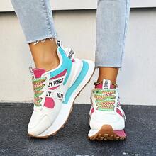 Giày nữ Xuân/Thu 2025, Giày thể thao đế dày buộc dây mũi tròn, Giày thể thao chunky thời trang, Giày thể thao cổ cao nhiều màu sắc, Giày thể thao retro, Giày chạy bộ phong cách sinh viên phối màu. - Hồng - Xem 4