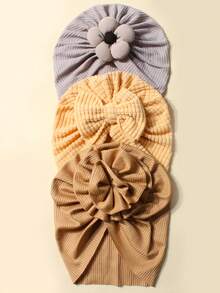 3 قطع طقم عصابة ناعمة قابلة للتمدد وقبعة للمواليد الجدد، قبعات جميلة للأطفال للاستخدام اليومي