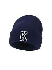 1 件儿童针织帽，26 个字母图案，纯色针织帽，女童儿童帽子，户外保暖帽，秋冬 - 藏蓝色 - 查看 7