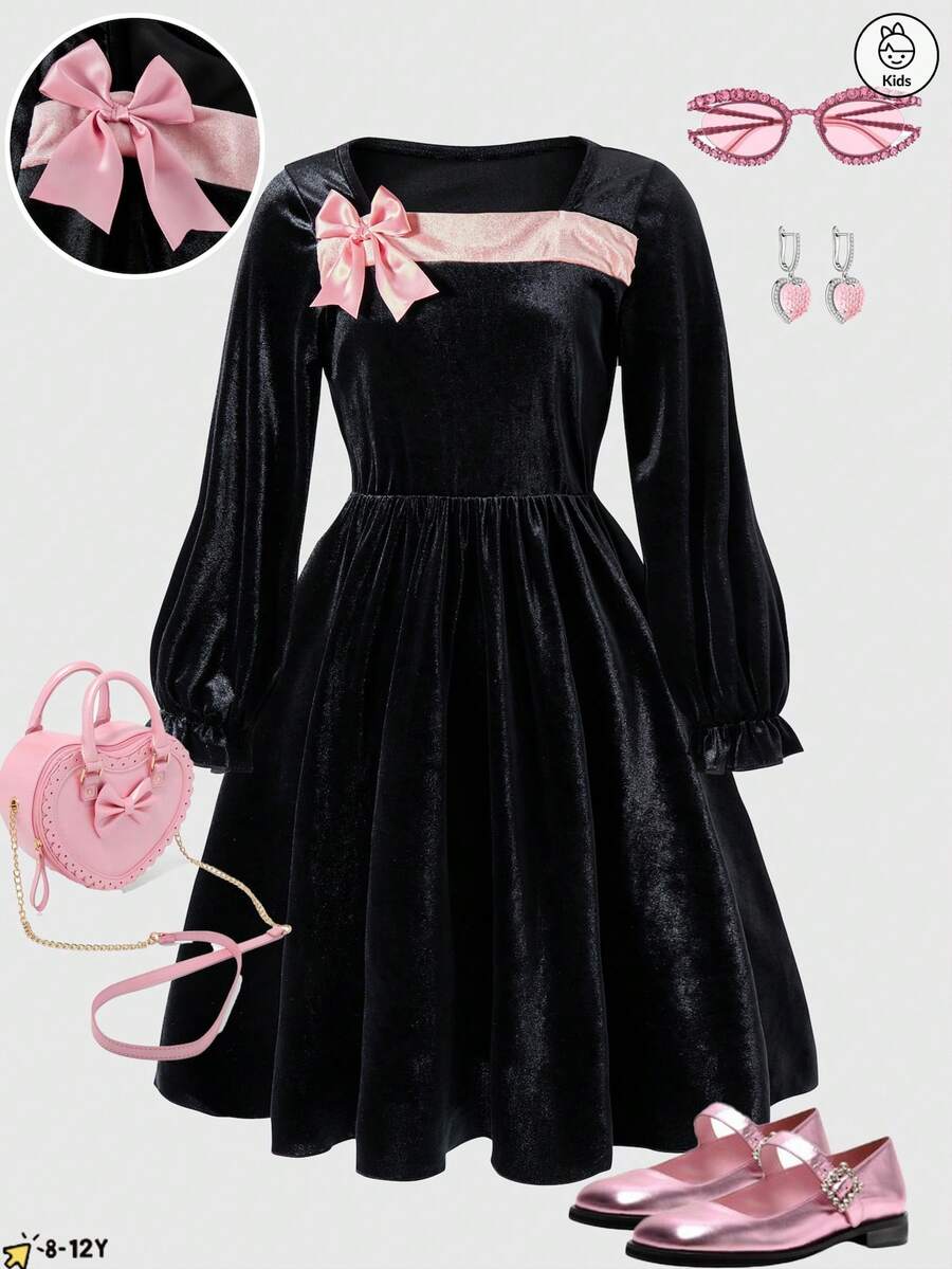 Elegant And Sweet Girl Autumn/Winter Christmas Velvet Dress, Simple ...
